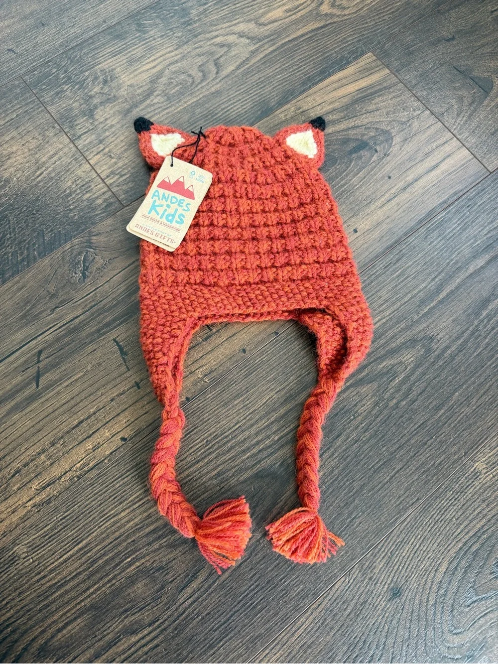 Andes Gifts Kids Orange Fox Knit Hat NWT